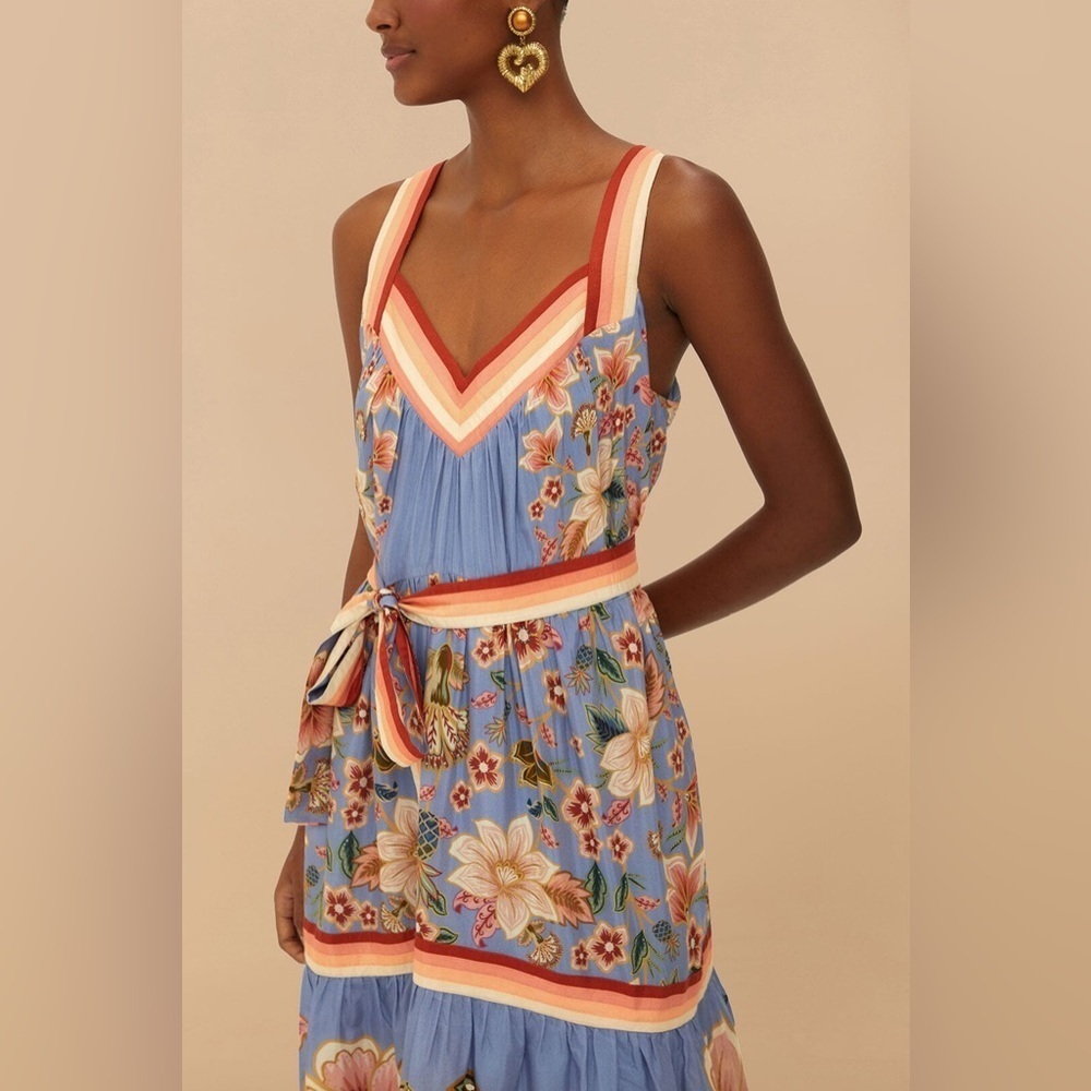 Farm Rio Blue Superbloom Tapestry Maxi Dress XS B290 - Picture 2 of 5